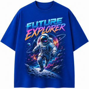 Camiseta Negra para Hombre Future Explorer Astronaut con Estampado por Transferencia Térmica, Manga Corta, Cuello Redondo, Corte Regular, Informal, 100% Algodón - Product Image 1