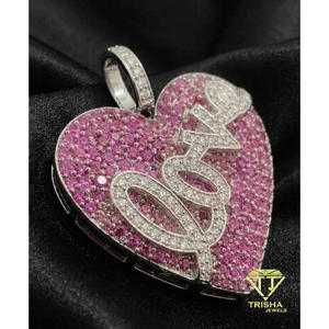Colgante de Corazón con Incrustaciones de Diamantes de Moissanita Rosa en Plata de Ley 925, Joyería Romántica de Moda - Product Image 3