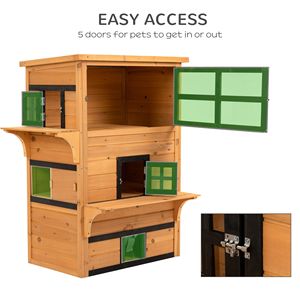 Casa per gatti a 3 livelli gialla con porta di fuga e piattaforma di salto all'aperto condominio per gattini con pavimento rialzato e tetto in asfalto - Product Image 6