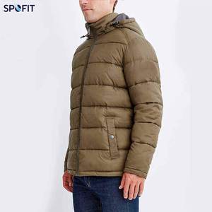 Blouson matelassé à capuche pour homme, chaud et épais, avec fermeture éclair, décontracté, vert olive, col montant et rembourrage en polyester - Product Image 3