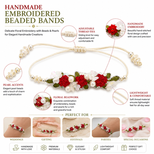 Bandas bordadas a mano con cuentas pulsera de hilo floral con perlas para <b>regalo</b> o decoracion de boda - Product Image 6