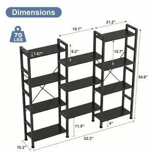 Three Column Four Layer <b>Solid</b> <b>Wood</b> Bookshelf Wide <b>Bookcase</b> with 11 Adjustable Open Shelves - Product Image 2