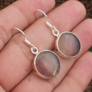 Pendientes de Fluorita Natural Redondos al por Mayor, Pendientes de Plata de Ley 925 con Piedras Preciosas para Mujer, Joyería Fina a Precio de Fábrica - Product Image 2