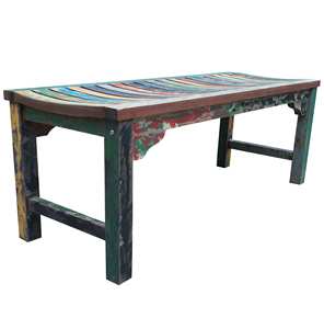 Banco Rústico de Madera de Teca Reciclada, Diseño Vintage Colorido, Banco de Madera Hecho a Mano para Jardín, Cafetería, Muebles de Restaurante - Product Image 3