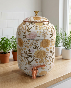 Dispensador de Agua con Grifo y Tapa de Cobre, Diseño Floral Dorado, Hecho a Mano, Decorativo - Product Image 2