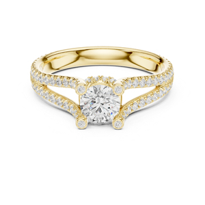 แหวนแต่งงานเพชรทรงกลมเพาะเลี้ยงในห้องปฏิบัติการทองคำ 14K สีเหลืองสำหรับผู้หญิง |   เพชรที่เพิ่งเพาะเลี้ยง - Product Image 1