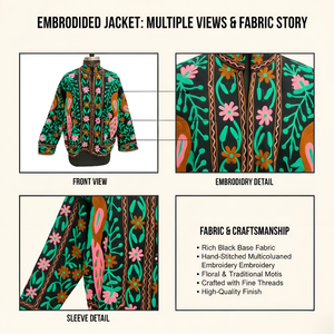 Chaqueta Bomber de Terciopelo con Bordado a Mano de Pavo Real para Mujer, con Cuello Alto Floral y Forro de Algodón, Venta al Por Mayor - Product Image 2