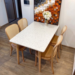 Ensemble de table à manger scandinave moderne MT Furniture avec 4 chaises, pieds en bois, plateau en pierre frittée, forme rectangulaire, meubles pour la maison - Product Image 4