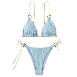 Top Trending Wholesale Embroidery Hot Sexy Solid Chest <b>String</b> <b>Bikini</b> Set Contrast Color Breathable Women Swimwear With Custom - Product Image 1