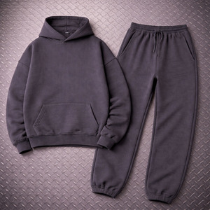 Luxury High Quality 450 Gsm Streetwear Zip up Oversized Wide Leg Double Layer Men Logo Custom Hoodie and <b>Sweatpants</b> <b>Set</b> - Product Image 1