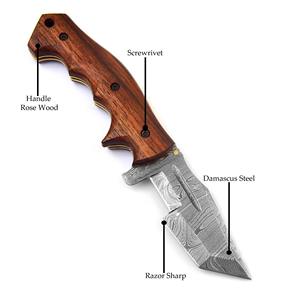 Cuchillo Plegable Hecho a Mano de Acero de Damasco con Hoja Dentada, Mango de Madera, Funda de Cuero, 7 Pulgadas, ODM, para Caza, Camping y Supervivencia - Product Image 2
