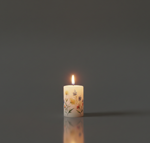 Realza la Belleza de tu Hogar con esta Elegante Vela Decorativa de Parafina con Diseño Floral Navideño (3x3 Pulgadas), Ecológica y Hecha a Mano - Product Image 1