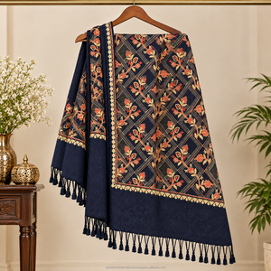 Châle en pashmina indien de marque de luxe, en laine, pour femmes musulmanes, imprimé floral long, doux et agréable au toucher, collection automne 2024 - Product Image 5