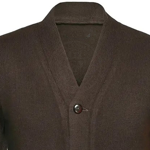 Cárdigan Personalizado para Hombre en Color Marrón Oscuro con Rayas Blancas en las Mangas, Tejido Acrílico, Cuello en V, Suéter Unisex, Estilo Casual - Product Image 5