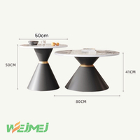 Table basse de salon moderne en pierre frittée légère de style italien, avec plateau en dalle de roche et acier inoxydable, combinaison de tailles circulaires