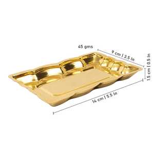 Assiette de Puja traditionnelle artisanale en laiton, Thali Pooja, Thembuland Patra, assiette rectangulaire décorative en laiton pour la maison - Product Image 2