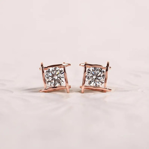 OM GEMS, 10K Gold Lab Grown Diamond <b>Earrings</b>, 2.00 CTW Round Cut, Geometric Design <b>Stud</b> <b>Earrings</b> For <b>Girls</b> & Women - Product Image 3