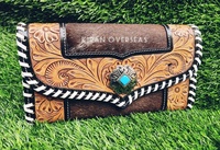 Sabuk dompet kustom wanita mode Barat kulit DD tekstur penuh buatan tangan desain Cowgirl kualitas terbaik dengan ukiran perkakas