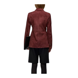 Chaqueta Premium de Terciopelo y Piel de Oveja Color Granate para Mujer, Talla XS, Transpirable, con Acabado Elegante, por Leathertex - Product Image 1