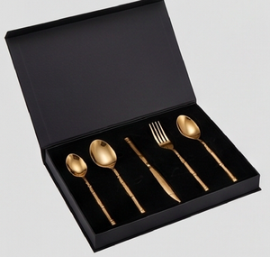 Ensemble de couverts en bambou plaqué or avec cuillère, fourchette et couteau, élégants pour mariage et utilisation sur table - Product Image 6