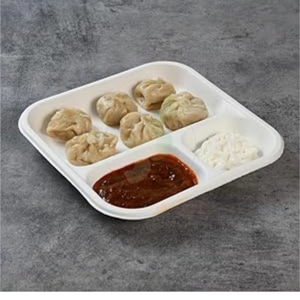 Export Quality Disposable Bagasse Square 3 Section Eco-Friendly Compostable BPA Free Microwave Safe Food Container <b>Pulp</b> Tray - Product Image 1