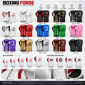 Gants de boxe en cuir Fly, gants d'entraînement lacés pour adultes, blancs avec accents rouges, design léger - Product Image 5