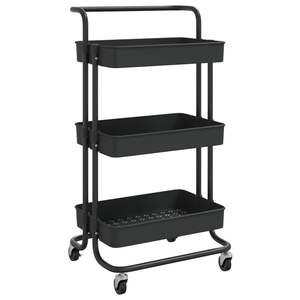 Black 3-Tier Kitchen <b>Trolley</b> Iron And Abs Modern Design For Storage And <b>Serving</b> - Product Image 4