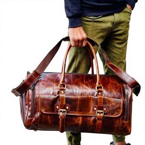 Bolso de Mano Vintage de Cuero Genuino Marrón Brillante Pulido Ligero Plegable Duradero con Cierre de Cremallera Correa Ajustable Suave para Viaje - Product Image 1