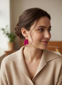 Handmade Pink <b>Resin</b> Earrings With Colorful Gemstones Irregular Shape Gold Frame Dangle Jewelry For Women <b>Resin</b> <b>Crafts</b> - Product Image 2