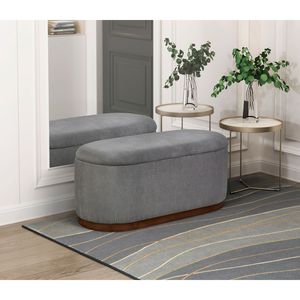 Panca contenitore sollevabile in tessuto di velluto a coste grigio con seduta imbottita in schiuma per arredamento soggiorno - Product Image 1