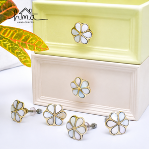 Mother of Pearl Flower Cabinet Knob Brass Decorative <b>Drawer</b> <b>Pull</b> Elegant Furniture Wardrobe Door Handle Accent - Product Image 1