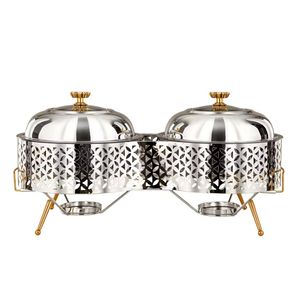 Elegant Silver Food <b>Warmer</b> with Gold Flower Accents Luxury Mirror Finish Chafing Dish Decorative Casserole for Wedding <b>Buffet</b> - Product Image 2