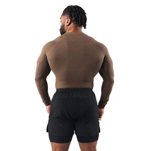 Men's Brown Compression Long Sleeve T-Shirt Premium Performance Athletic Base Layer Running Workout Gym Wear - Product Image 6