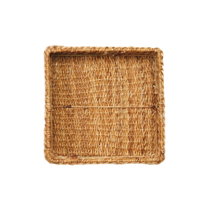 Cesta de Almacenamiento Cuadrada Ecológica Tejida a Mano con Jacinto de Agua y Pasto Marino, Organizador de Mesa de Perfil Bajo - Product Image 1
