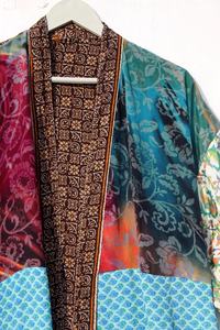 ชุดกิโมโนผ้าไหมลายส่าหรีสไตล์วินเทจชุดกิโมโนส่าหรี - Product Image 5