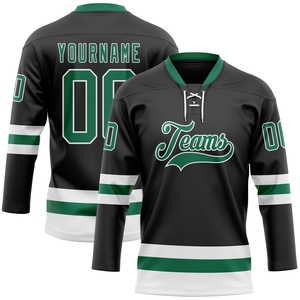 Wholesale Best Selling OMMIZ INDUSTRY Custom <b>Green</b> White Hockey <b>Lace</b> Neck Jersey - Product Image 6