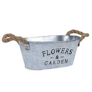 Jardinière en métal vert avec poignées, design ovale vert, finition galvanisée pour usage intérieur - Product Image 3