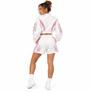 Y2K Rhinestone Graphic White Pink Cropped Sweatshirt <b>Shorts</b> Set Custom Heavyweight Fleece Women's <b>Sparkly</b> Tracksuit OEM Factory - Product Image 3