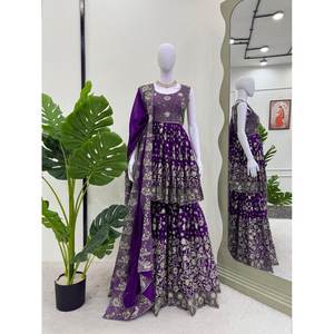 Conjunto de traje de diseñador para mujer con trabajo de hilo y secuencia - Product Image 4