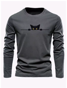 Camiseta de manga larga con cuello redondo y estampado de letras de Nueva York, 100% algodón puro, holgada, cómoda, deportiva y de ocio para hombre - Product Image 4