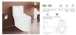 Inodoro de una pieza con diseño sin borde de 640x360x750mm, descarga dual, descarga sifónica 4D, tapa de asiento desmontable de cierre suave, trampa en S - Product Image 2