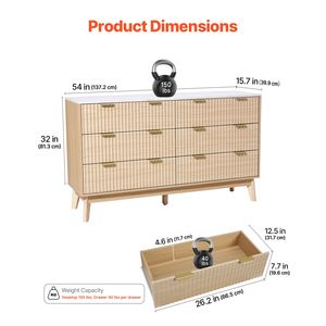 Cómoda Moderna Minimalista de 6 Cajones con Dispositivo Antivuelco Deslizante y Construcción de Madera - Product Image 3