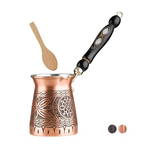 Cafetera Turca de Latón Sólido Pulido Brillante, Cezve Ibrik Dorada Vintage con Mango de Madera, Calentador de Leche Tradicional - Product Image 3