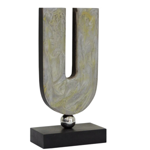 Modern Abstract Aluminium <b>U</b>-Shaped Sculpture | Handcrafted Marbled Resin Metal Art Decor - Product Image 1
