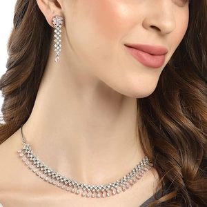<b>Silver</b> Plated Flower Crystal Rhinestone <b>Necklace</b> and Earring <b>Set</b> for Women Wedding Jewelry Romantic Style - Product Image 2