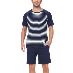 Conjunto de camiseta y pantalones cortos casuales de verano para hombre, cuello redondo, bloques de color, manga corta, transpirable, tejido, 100% algodón - Product Image 4