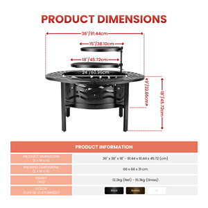 Table de foyer extérieur avec barbecue, foyer rond moderne en acier pour patio, jardin, feu de camp FP006 - Product Image 2