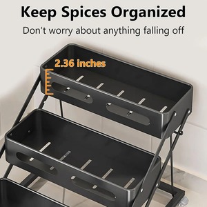 Estante de especias de metal negro de 3 niveles para botellas de salsa, recipientes de aceite, frascos de condimentos y se puede usar como estante de almacenamiento para el baño. - Product Image 2