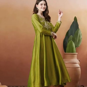 Hot Sale <b>Women</b> Green Embroidered Anarkali <b>Kurta</b> Pant Set Designer Ethnic Wear With Elegant Dupatta <b>For</b> Festive Wedding Party - Product Image 1