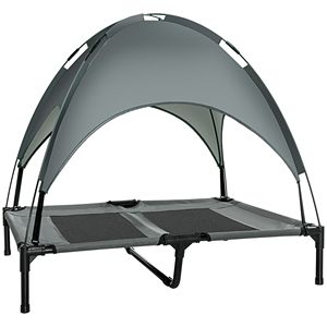 Cama Elevada para Perros de 36 Pulgadas con Toldo de Protección UV, Color Gris, para Exteriores, con Toldo Extraíble para Acampar, Muebles para Mascotas - Product Image 1